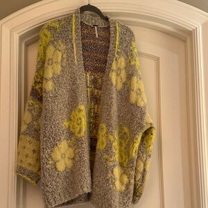 Free People Gray and Yellow Floral Cardigan